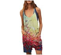 Jumpsuit Damen Sommer Shorts Ärmellos Kurz Latzhose Overall Casual Oversize Jumpsuits Baggy Sommerhose Hosenanzug Playsuit Stretch Romper Arbeitshose Strampler Locker Trägerhose Taschen Freizeithose