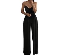 Jumpsuit Damen Sommer Sling Pearl Jumpsuit Wide Strampler Damen Soild Pants Sexy Top Leg Damen Jumpsuit Windelbody Erwachsene (Black, XL)