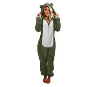Jumpsuit Damen Winter Overall Teddy Fleece Einteiler Onesie Warm Elegant Schlafanzug Kuschelig Lang Pyjama Flauschig Weich Hausanzug 2023 mit Kapuze Reißverschluss Schlafoverall Lässig Homewear