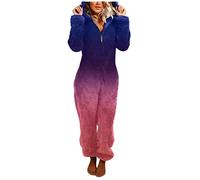 Jumpsuit Damen Winter Warm Overall Teddy Fleece Einteiler Onesie Schlafanzug Kuschelig Lang Pyjama Flauschig Weich Hausanzug Einfarbig Schlafoverall mit Kapuze Reißverschluss Homewear