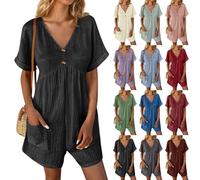 Jumpsuit Elegant Sommer Jumpsuit Damen Langarm Schlafoverall Damen Jumpsuit Damen Festlich Sommer Leinen Damen Overall Elegant Festlich Hosenanzüge Für Damen Lange Jumpsuit Damen Sommer（Schwarz，M）