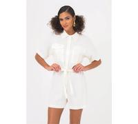 Jumpsuit FRESHLIONS "Livia", Damen, Gr. XL, EURO-Größen, weiß, 100% Leinen, kurz, ohne Ausschnitt, Overalls Jumpsuit, mit atmungsaktiver Eigenschaft (17633208-XL) weiß