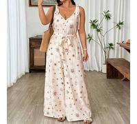 Jumpsuit in Große Größen für Damen aus strukturiertem Stoff mit Stern- und Mond-Muster, weites Bein, Lässig Urlaub