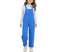 Jumpsuit Jeans Mädchen Süß Bunt Weite Beine Lang Overll Kinder Girls Lässig Baggy Bequem Einfarbig Regenbogen Einteiler Träger Latzhose mit Taschen Sommer Blaue Overalls (Blue, 11-12 Years)