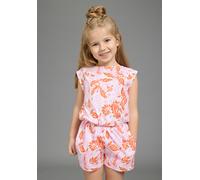 Jumpsuit KIDSWORLD "Kurzer Overall mit Paisley-Druck", Mädchen, Gr. 98, N-Gr, orange (pink gemustert), Single Jersey, Obermaterial: 100% Baumwolle, Paisley, geblümt, kurz, Rundhals, Overalls Jumpsuit,
