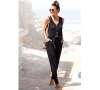 Jumpsuit LASCANA, Damen, Gr. 46, N-Gr, schwarz, Jersey, Obermaterial: 100% Viskose, unifarben, figurbetont lang, V-Ausschnitt, Overalls Jumpsuit, und Knopfleiste vorne, bequemer Overall mit Taschen (5