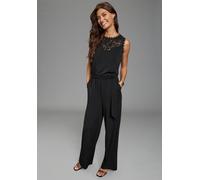 Jumpsuit LAURA SCOTT, Damen, Gr. 36, N-Gr, schwarz, Single Jersey, Obermaterial: 95% Polyester, 5% Elasthan. Spitze: 92% Polyamid, 8% Elasthan, unifarben, klassisch lang, hoch geschlossener Ausschnitt