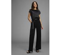 Jumpsuit LAURA SCOTT, Damen, Gr. 38, N-Gr, schwarz, Satin, Obermaterial: 50% Polyester, 45% Viskose, 5% Elasthan. Bluse: 100% Polyester, glänzend, unifarben, festlich, bequem, Rundhals, Overalls Jumps