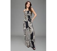 Jumpsuit LAURA SCOTT, Damen, Gr. 42, N-Gr, schwarz-weiß (schwarz, beige), Jersey, Obermaterial: 98% Polyester, 2% Elasthan, gemustert, figurbetont, V-Ausschnitt, Overalls Jumpsuit, abstrakt Gemustert,