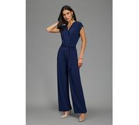 Jumpsuit LAURA SCOTT, Damen, Gr. 46, N-Gr, blau (navy), Jersey, Obermaterial: 95% Polyester, 5% Elasthan, unifarben, figurbetont lang, V-Ausschnitt, angeschnitten, Overalls Jumpsuit, mit Wickeloptik u