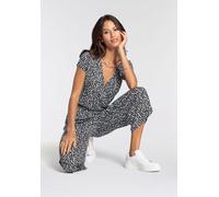 Jumpsuit LAURA SCOTT, Damen, Gr. 46, N-Gr, schwarz-weiß (schwarz, weiß), Single Jersey, Obermaterial: 95% Viskose, 5% Elasthan, gemustert, figurbetont ca. Mitte Wade, V-Ausschnitt, Overalls Jumpsuit,
