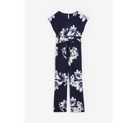 Jumpsuit BONPRIX "Jumpsuit mit Bindeband", Damen, Gr. 48/50 (XL), N-Gr, blau (dunkelblau, weiß geblümt), Obermaterial: 95% Polyester, 5% Elasthan, bequem, Overalls Jumpsuit, für eleganten Look, mit Bi
