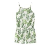 Jumpsuit NAME IT "NKFVIGGA STRAP SUIT F1 NO", Mädchen, Gr. 140, N-Gr, carinaria aop:palm leaf, Jersey, Obermaterial: 100% Baumwolle, bedruckt, regular fit normal, Overalls Jumpsuit, im sommerlichen Al