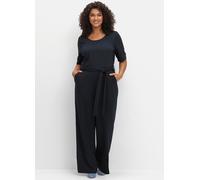 Jumpsuit SHEEGO BY JOE BROWNS, Damen, Gr. 42, Normalgrößen, blau (tiefblau), 68% Viskose, 27% Polyamid, 5% Elasthan, unifarben, lang, Overalls Jumpsuit (75143761-42) tiefblau