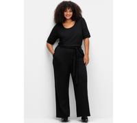 Jumpsuit SHEEGO BY JOE BROWNS, Damen, Gr. 44, Normalgrößen, schwarz, 68% Viskose, 27% Polyamid, 5% Elasthan, unifarben, lang, Overalls Jumpsuit (98856829-44) schwarz