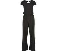 Jumpsuit URBAN CLASSICS "Urban Classics Damen Ladies Rib Wid Leg Jumpsuit", Damen, Gr. M, US-Größen, schwarz, 95% Polyester, 5% Elasthan, unifarben, loose fit, Rundhals, Overalls Jumpsuit (34908406-M)