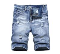 JUNBAOSS Herren-Denim-Shorts, schmale Passform, Stretch, zerrissene Skinny-Jeans-Shorts für Herren, modisch, gerade, bequem, flexible Taille, F# Hellblau, 52