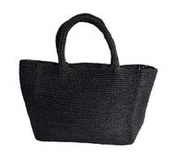 Junerain Strandtaschen Damen, einfarbig, Strohtasche, großes Fassungsvermögen, handgefertigte Bast-Tasche for Alltag, Büro, Reisen, Events (schwarz)
