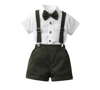 Jungen 4-teiliges Gentleman Anzüge Klassische Kinderbekleidung Kinder Kurzarm Hemd + Shorts + Hosenträger + Fliege Festliche Taufe Hochzeit Gentleman Shorts Set für Kleinkinder 0-10 Jahre