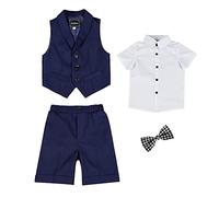Jungen Anzug Set Kinder Sommer Hochzeit Weste Anzüge Festliche Kleidung Set Kurzarm/Langarm Hemd,Anzugweste,Hose/Shorts,Fliege,Kinderanzug Festlich Outfit Gentleman Party Taufe Anzug 11-12 Jahre