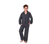Jungen Flanell Pyjama Langarm Schlafanzug in Karo Optik mit Knopfleiste - 222 501 15 851, Farbe:grau, Größe:128