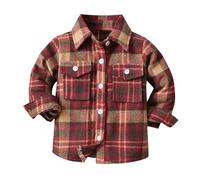 Jungen Hemden Kinder Kleinkind Baby Langarm Flanell Kariertes Freizeithemd mit Tasche Polokragen Baumwolle Casual Shirt Oberteil Button-down Hemd Jacke Tops Holzfällerhemd Sweatjacke