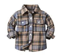 Jungen Hemden Kinder Kleinkind Baby Langarm Flanell Kariertes Freizeithemd mit Tasche Polokragen Baumwolle Casual Shirt Oberteil Button-down Hemd Jacke Tops Holzfällerhemd Sweatjacke