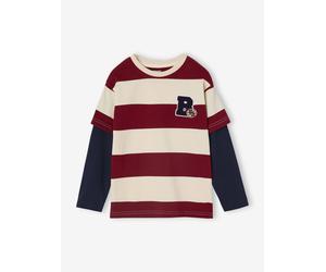 Jungen Langarm-Streifenshirt im Lagenlook mit Recycling-Baumwolle rot Gr. 98/104 von Vertbaudet