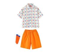 Jungen Mädchen Kleidung Set Polka Dots Kurzarm Hemd und Baggy Shorts Socken 3-Teiliges Kinder Sommer Casual Sport Outfit Elegant Bekleidungssets Lässig Jogginganzug Teenager (Orange, 7-8 Years)