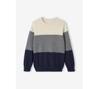 Jungen Pullover mit Colorblock-Streifen nachtblau Gr. 128 von Vertbaudet