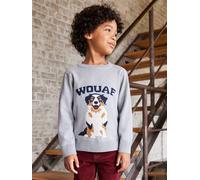 Jungen Rundhals-Pullover mit Hund grau Gr. 110 von Vertbaudet
