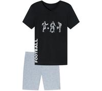 Jungen Schlafanzug kurz, weicher Single-Jersey aus 100% Baumwolle und Hose in Bermuda Form - mit Fussball Motiv Three Players, in schwarz Grösse 164