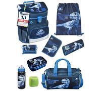Jungen Schulranzen 1. Klasse · Scooli Campus Fit Schultasche · ergonomisch & leicht · Schulranzen Set für Jungs und Mädchen (9-teiliges Set mit Sporttasche, Jurassic World Dinosaurier Dunkelblau)
