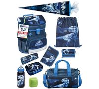 Jungen Schulranzen 1. Klasse · Scooli Campus Fit Schultasche · ergonomisch & leicht · Schulranzen Set für Jungs und Mädchen (10-teiliges Set mit Schultüte, Jurassic World Dinosaurier Dunkelblau)