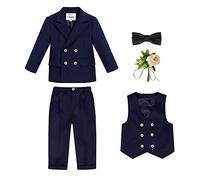 Jungen Smoking Kinder Jungen Anzug Einfarbiger Zweireihiger Anzug 4/5/6tlg Outfit Gentleman Outfits Hochzeit Festliche Anzüge Kinderanzug Kommunion Party Abschlussball Taufe Kleidung Set 1-2 Jahre