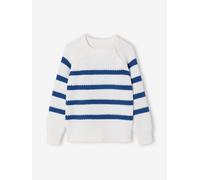 Jungen Strickpullover mit Streifen blau Gr. 128 von Vertbaudet