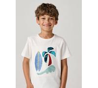 Jungen T-Shirt mit Wende-Pailletten wollweiß Gr. 110 von vertbaudet