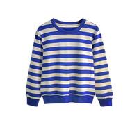 Jungen und Mädchen Oversize Gestreifter Sweatshirt Autumn Winter Lässiger Rundhals Langarm Patchwork Sweatshirt Unisex Männer Frauen Pulli Oberteile (Blue, 6-7 Years)