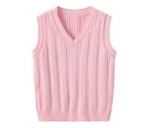 Jungen und Mädchen Pullunder, Ärmellos V-Ausschnitt Baumwollwesten, Jungen Mädchen Klassisch Gestrickte Gestreifte Pullover für Frühling Winter Jugendlicher Akademiker-Look (Pink, 7-8 Years)