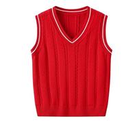 Jungen und Mädchen Pullunder, Ärmellos V-Ausschnitt Baumwollwesten, Jungen Mädchen Klassisch Gestrickte Gestreifte Pullover für Frühling Winter Jugendlicher Akademiker-Look (Red, 2-3 Years)
