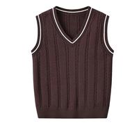 Jungen und Mädchen Pullunder, Ärmellos V-Ausschnitt Baumwollwesten, Jungen Mädchen Klassisch Gestrickte Gestreifte Pullover für Frühling Winter Jugendlicher Akademiker-Look (Coffee, 7-8 Years)