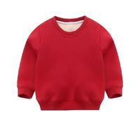 Jungen und Mädchen Winter Sherpa Gefütterte Hoodies Sweatshirt ohne Kapuze Warmes Fleece Langarm Crewneck Pullover Tops Für Innen- und Außenbereich geeignet (Red, 3-4 Years)