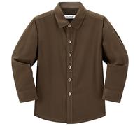 Jungen Uniformhemd Langarm Schulhemden Solid Button Down Baumwollhemden gewebt, coffee, 5 Jahre