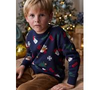 Jungen Weihnachtspullover mit lustigem Jacquardmuster blau Gr. 128 von vertbaudet