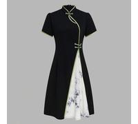 Junger Stil verbessertes chinesisches Cheongsam/Qipao Kleid mit kurzen Ärmeln, Schwarz, Sommer