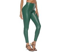 Jungerhouse Damen Lederhose Kunstleder High Waist Leggings Sexy Stretch Skinny Leggings Hohe Taille Hose Latex Lack Catsuit Wetlook Schlank Hüfthosen Strumpfhosen (2XL,Grün)