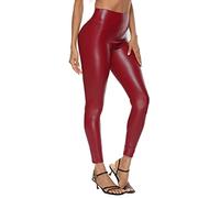 Jungerhouse Damen Lederhose Kunstleder High Waist Leggings Sexy Stretch Skinny Leggings Hohe Taille Hose Latex Lack Catsuit Wetlook Schlank Hüfthosen Strumpfhosen (2XL,Weinrot)