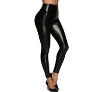 Jungerhouse Damen Lederhose Kunstleder High Waist Leggings Sexy Stretch Skinny Leggings Hohe Taille Hose Latex Lack Catsuit Wetlook Schlank Hüfthosen Strumpfhosen (XL,Schwarz)