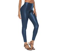 Jungerhouse Damen Lederhose Kunstleder High Waist Leggings Sexy Stretch Skinny Leggings Hohe Taille Hose Latex Lack Catsuit Wetlook Schlank Hüfthosen Strumpfhosen (XL,Navy blau)