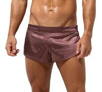 Jungerhouse Herren Boxershorts Retro Shorts Satin Glanz Shorts Kurze Hose Unterhosen Pants Boxer Brief Trunk Männer Unterwäsche Nachtwäsche Pyjama Hose (M,Kaffee)